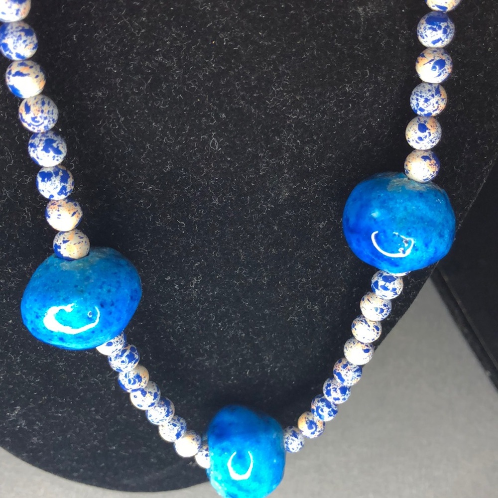 Blue Beaded Statement Necklace - Women Jewelry